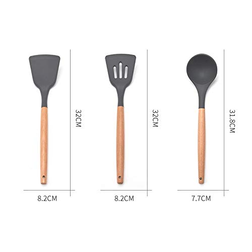 Silicone Cooking Utensil Set with Wooden Handles