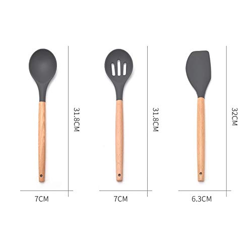 Silicone Cooking Utensil Set with Wooden Handles
