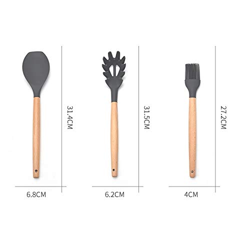 Silicone Cooking Utensil Set with Wooden Handles