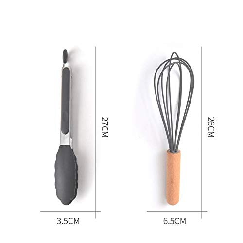 Silicone Cooking Utensil Set with Wooden Handles