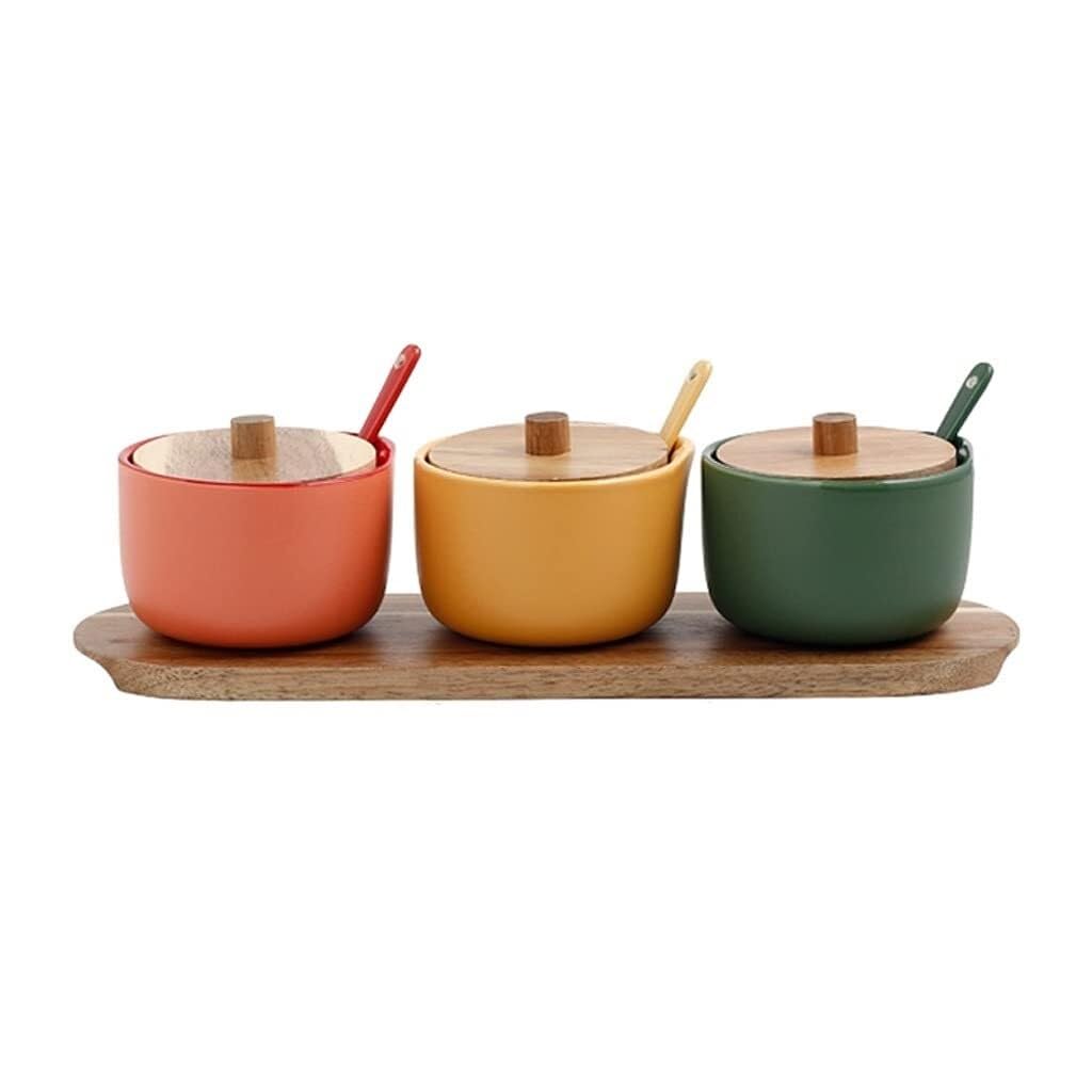 175ml Ceramic Seasoning Jar Set with Lids, Spoons & Tray