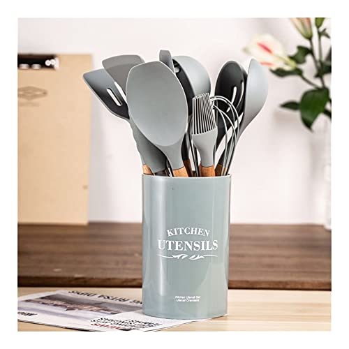 Heat-Resistant Silicone Kitchen Utensil Set with Wooden Handles