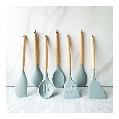 Heat-Resistant Silicone Kitchen Utensil Set with Wooden Handles