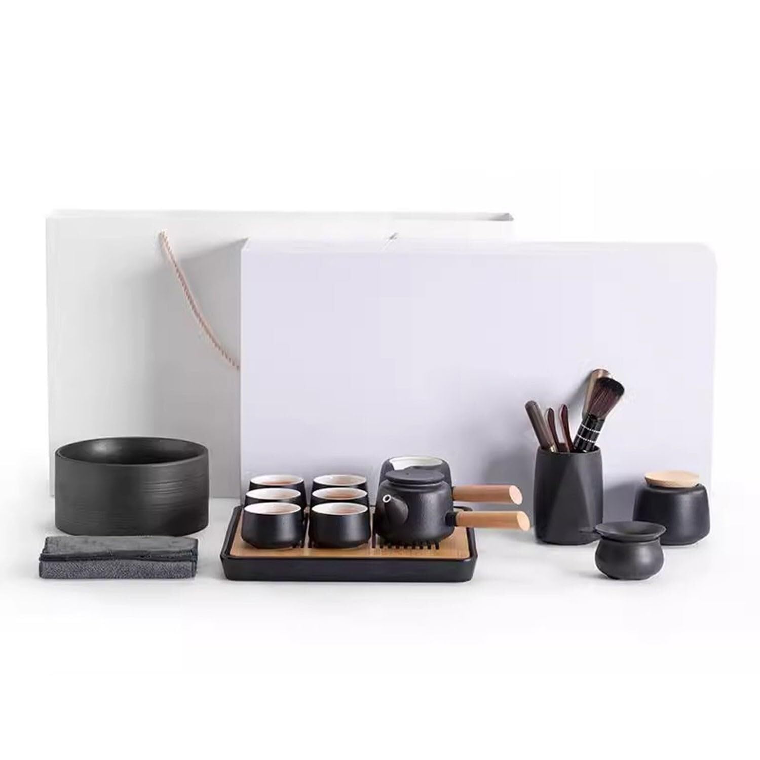 Ceramic Kung Fu Tea Set with Teapot, 6 Cups & Tea Tray