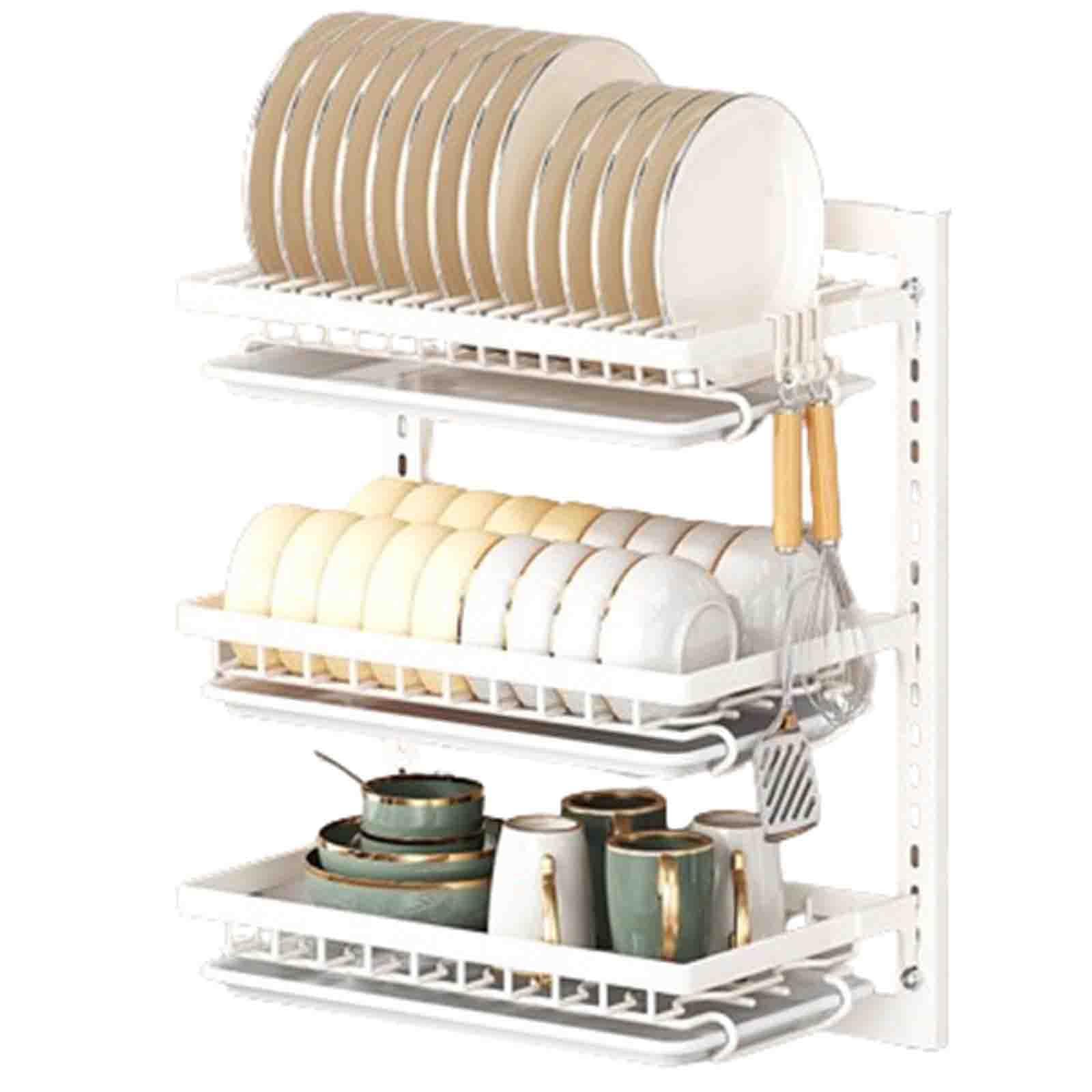 2-Tier Over-the-Sink Dish Drying Rack with Drip Tray & Cutlery Holder
