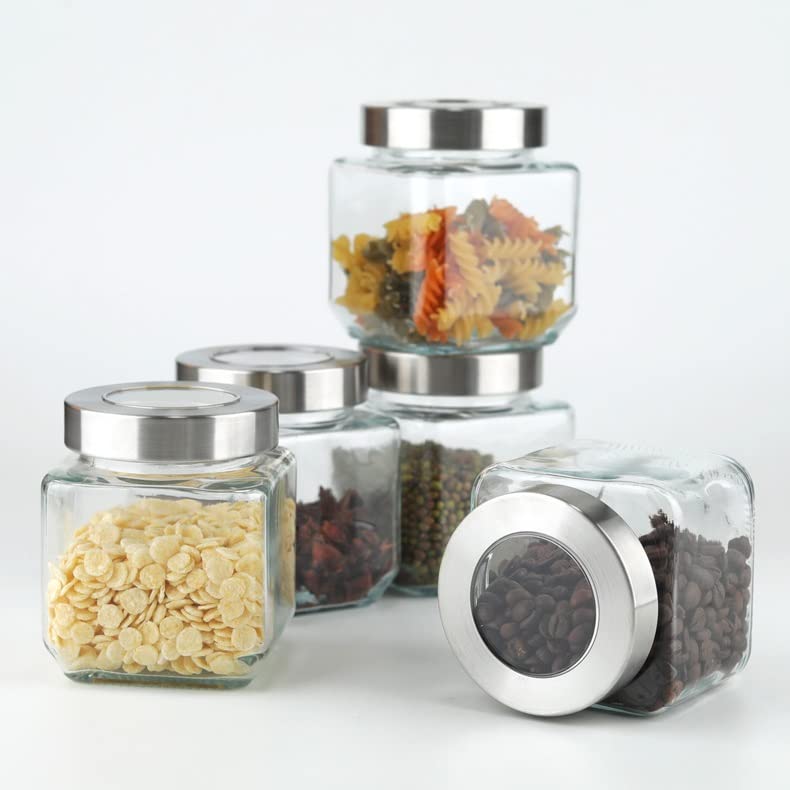 Glass Seasoning Jar Set with Spice Rack for Salt, Sugar & Pepper
