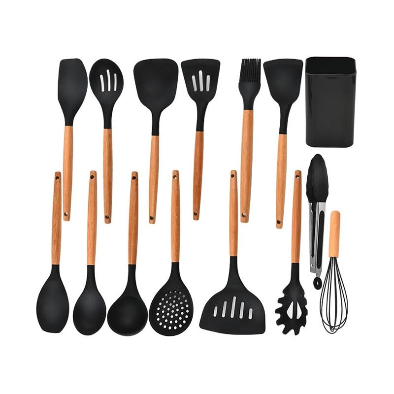 15-Piece Wooden Handle Kitchen Cooking Utensil Set