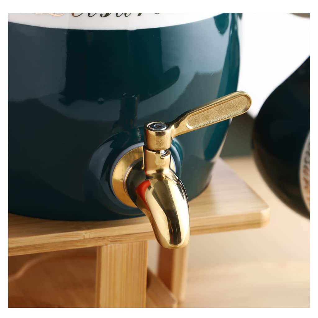 2.5L Ceramic Beverage Dispenser with Tap & Wooden Cup Holder Set