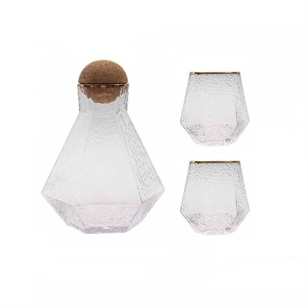 Geometric Glass Pitcher & Cup Set for Iced Tea and Juice