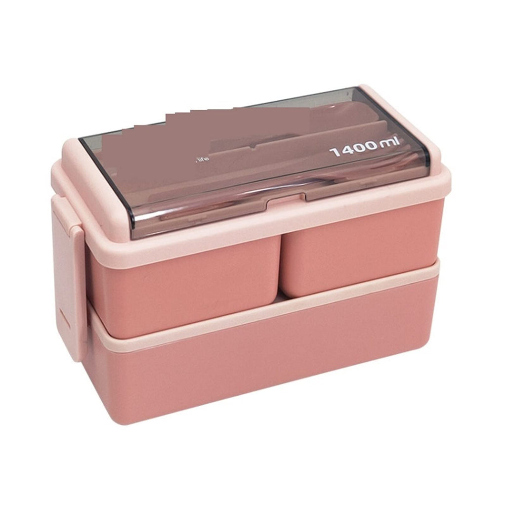 Portable 1/2-Tier Bento Lunch Box with Fork & Spoon – Pink