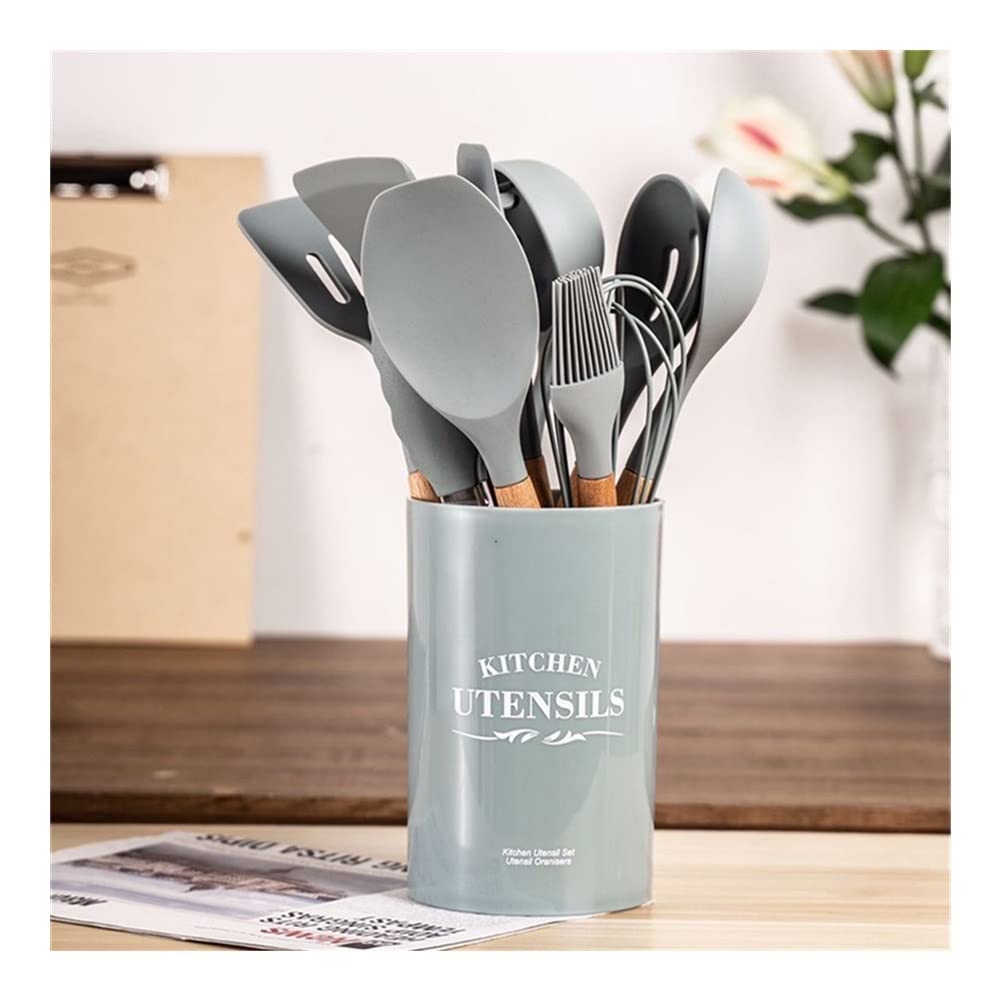 13-Piece Heat-Resistant Silicone Kitchen Utensil Set with Wooden Handles