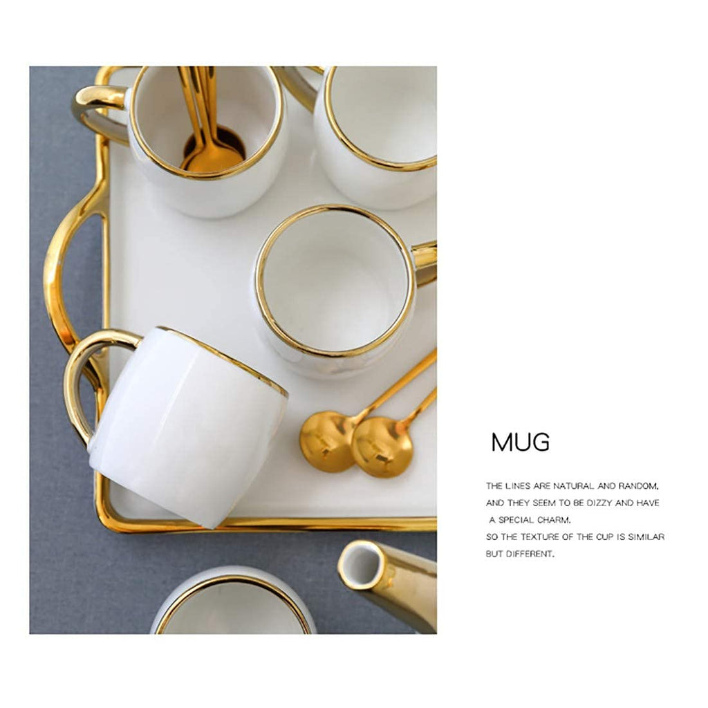 6-Piece Bone China Tea & Coffee Cup Set with Saucers and Spoons