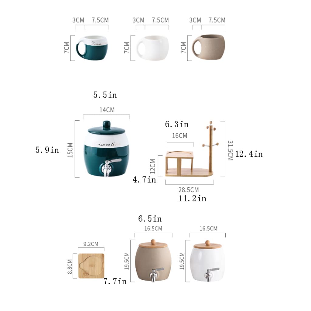 2.5L Ceramic Beverage Dispenser with Tap & Wooden Cup Holder Set