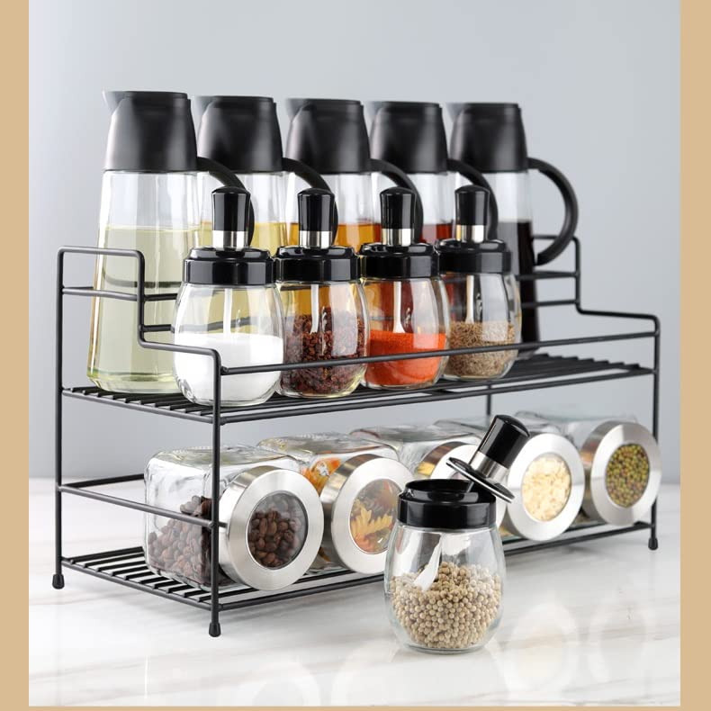 Glass Seasoning Jar Set with Spice Rack for Salt, Sugar & Pepper