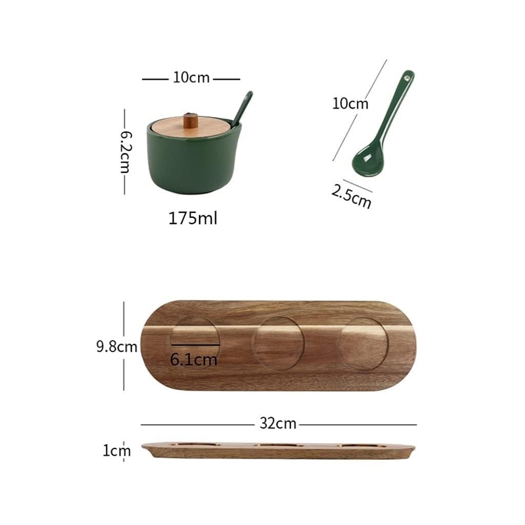 175ml Ceramic Seasoning Jar Set with Lids, Spoons & Tray