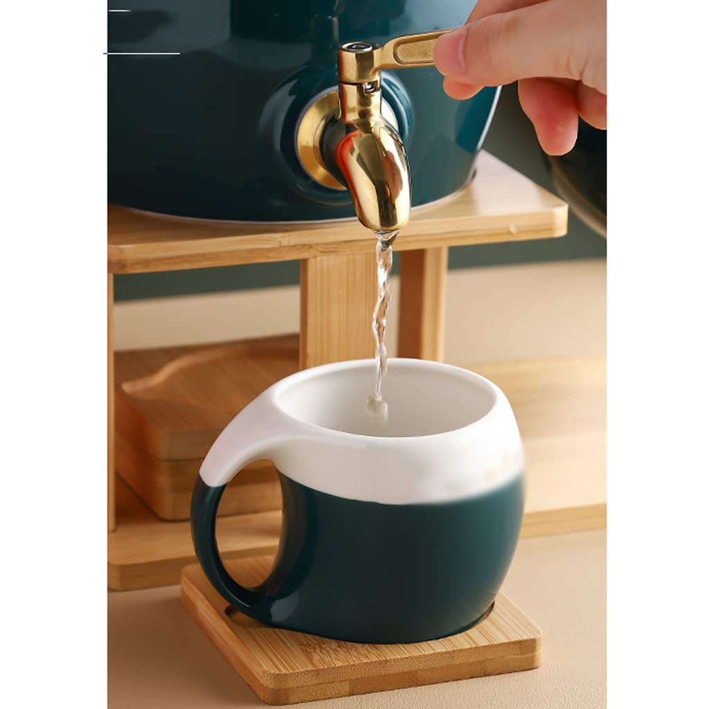 2.5L Ceramic Beverage Dispenser with Tap & Wooden Cup Holder Set