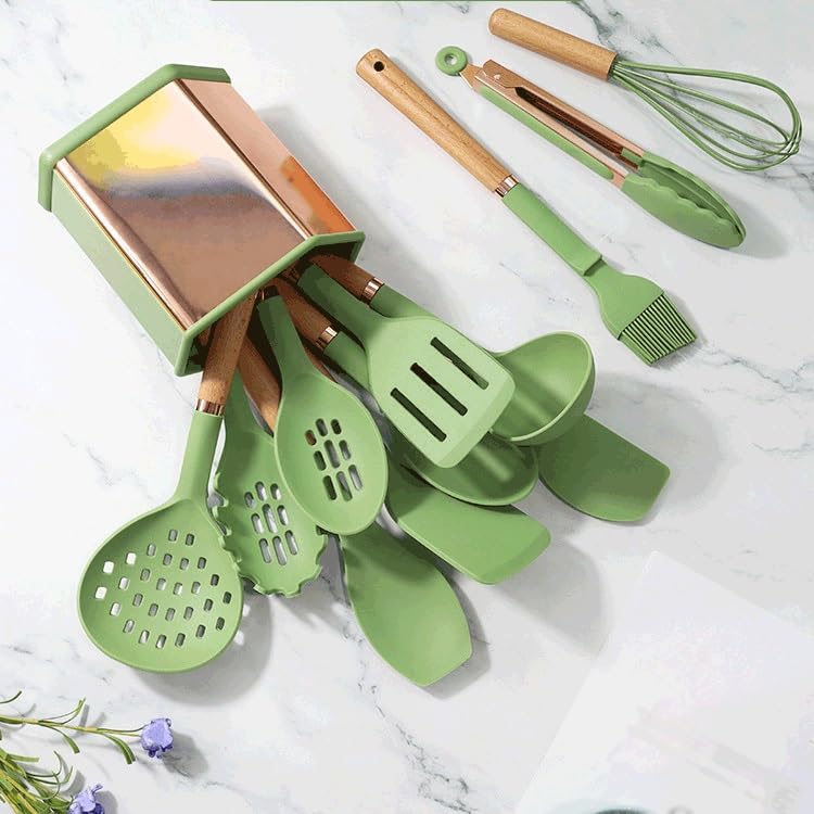 Heat-Resistant Silicone Cooking Utensil Set with Colander, Spatula & Soup Spoon
