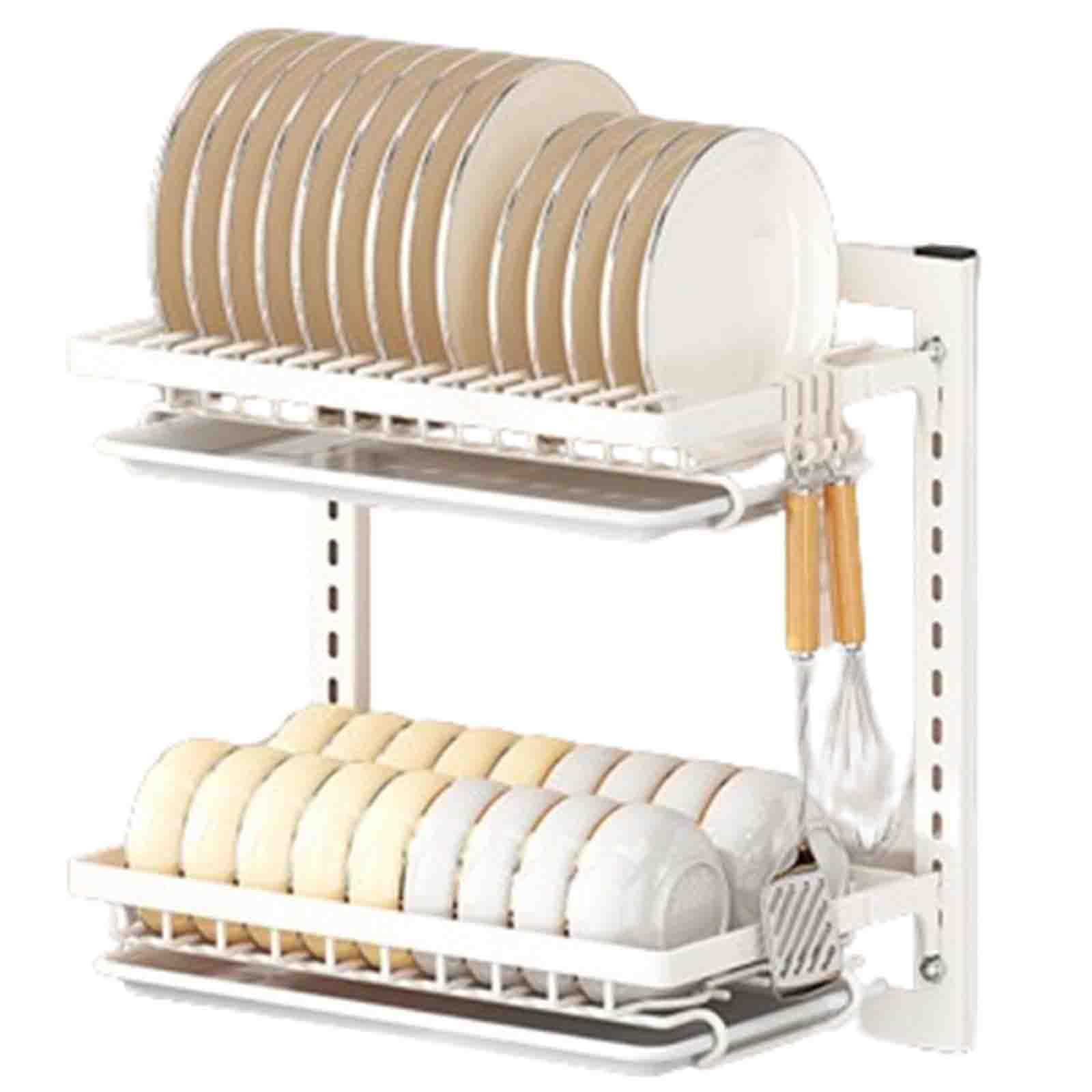 2-Tier Over-the-Sink Dish Drying Rack with Drip Tray & Cutlery Holder