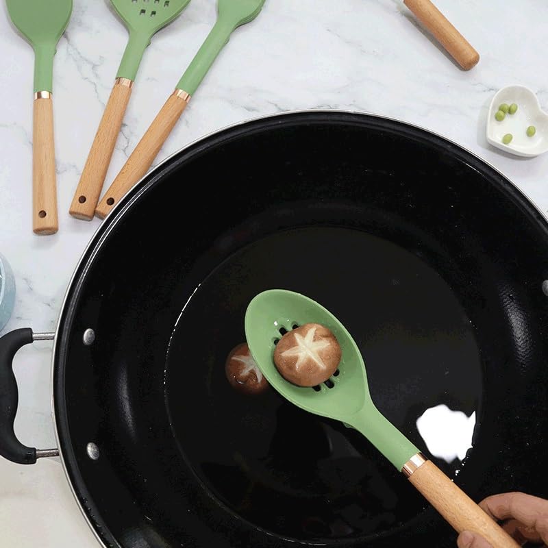 Heat-Resistant Silicone Cooking Utensil Set with Colander, Spatula & Soup Spoon