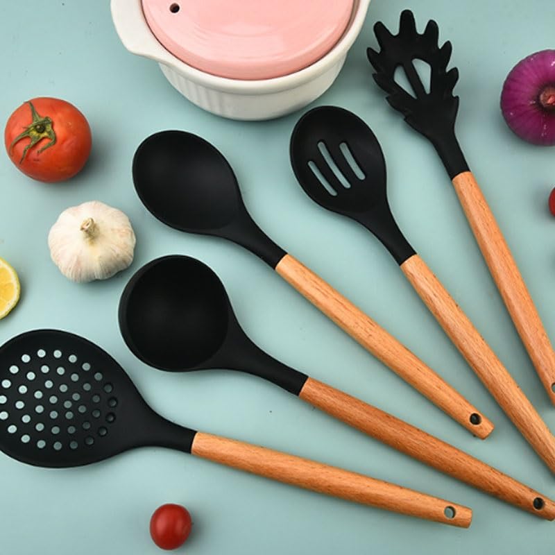 15-Piece Wooden Handle Kitchen Cooking Utensil Set
