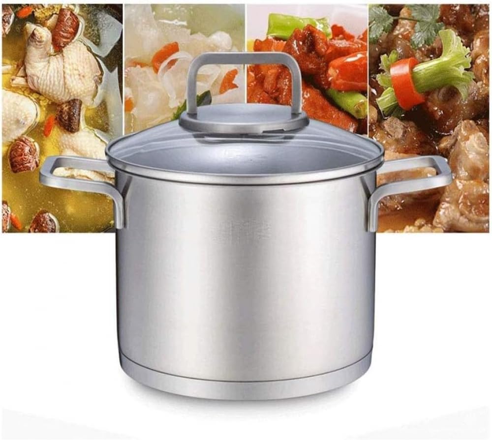 Stainless Steel Stockpot with Glass Strainer Lid & Easy-Pour Handle