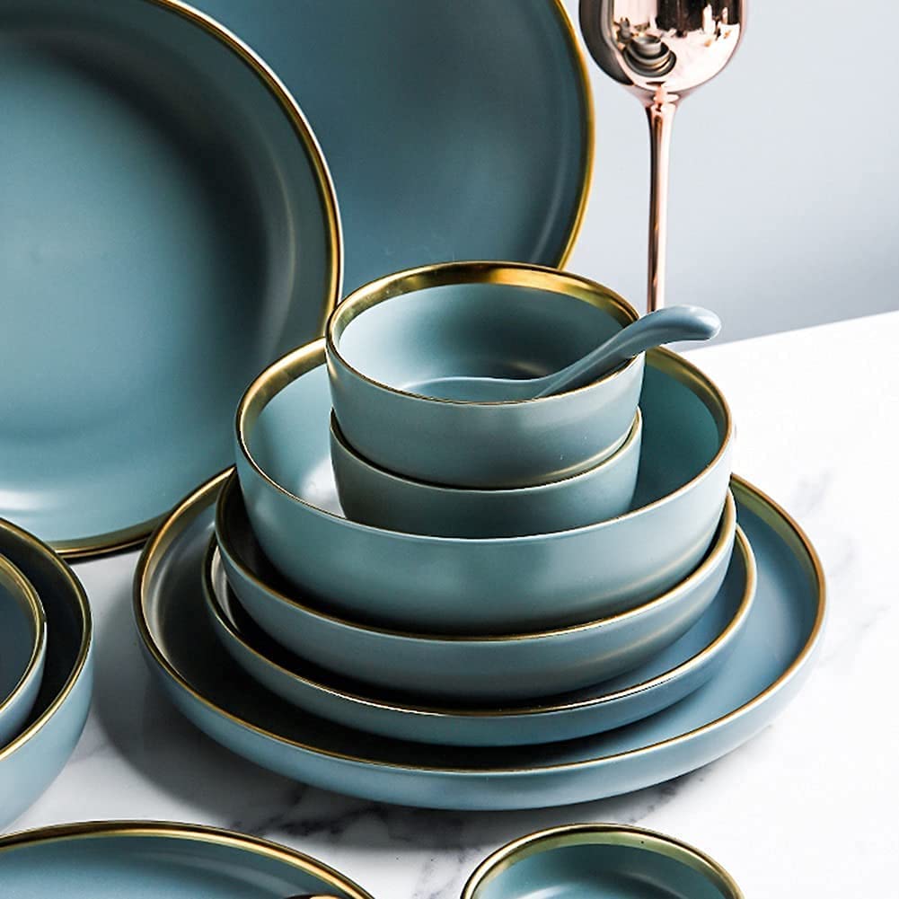 24/32/41-Piece Nordic Dark Green Ceramic Dinnerware Set