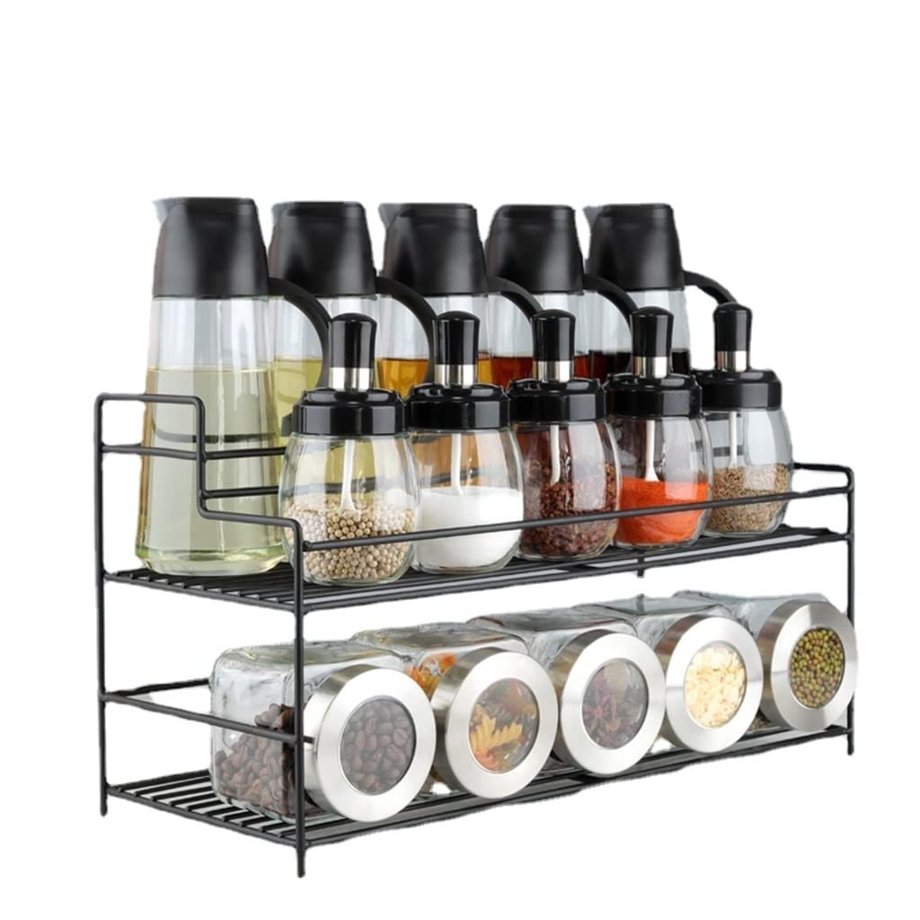 Glass Seasoning Jar Set with Spice Rack for Salt, Sugar & Pepper