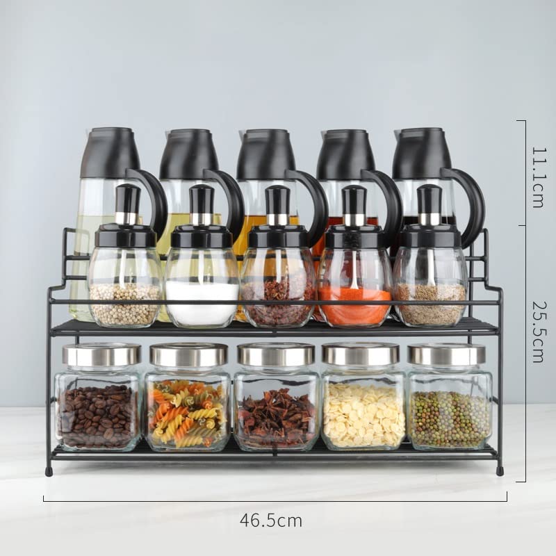 Glass Seasoning Jar Set with Spice Rack for Salt, Sugar & Pepper
