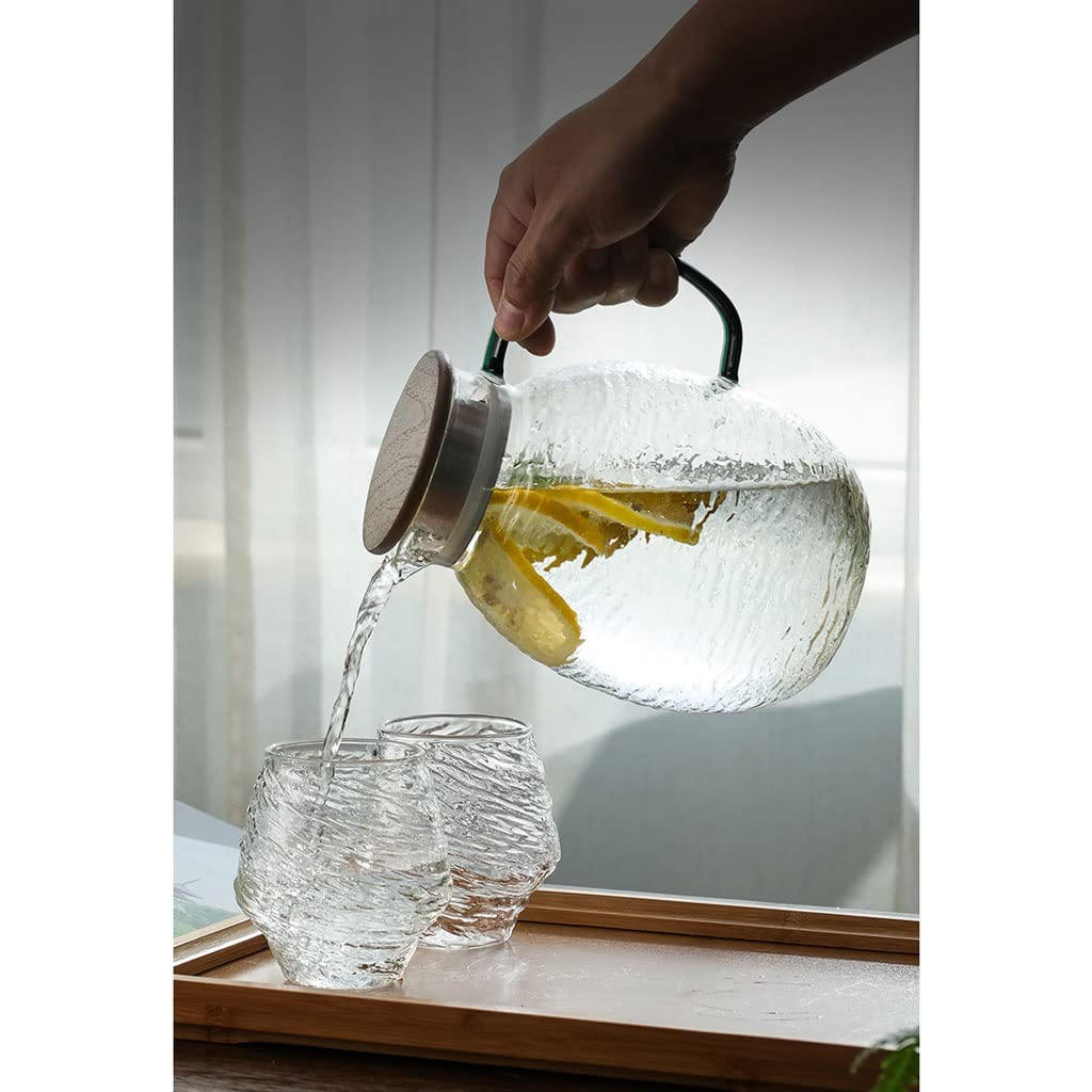 Large Capacity Glass Pitcher with Lid for Iced Tea, Juice & Drinks