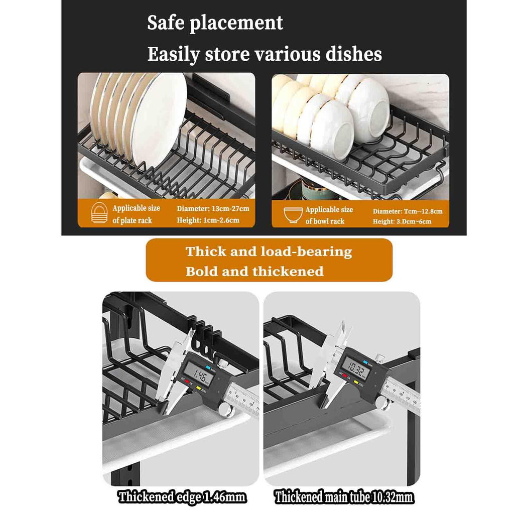 2-Tier Over-the-Sink Dish Drying Rack with Drip Tray & Cutlery Holder