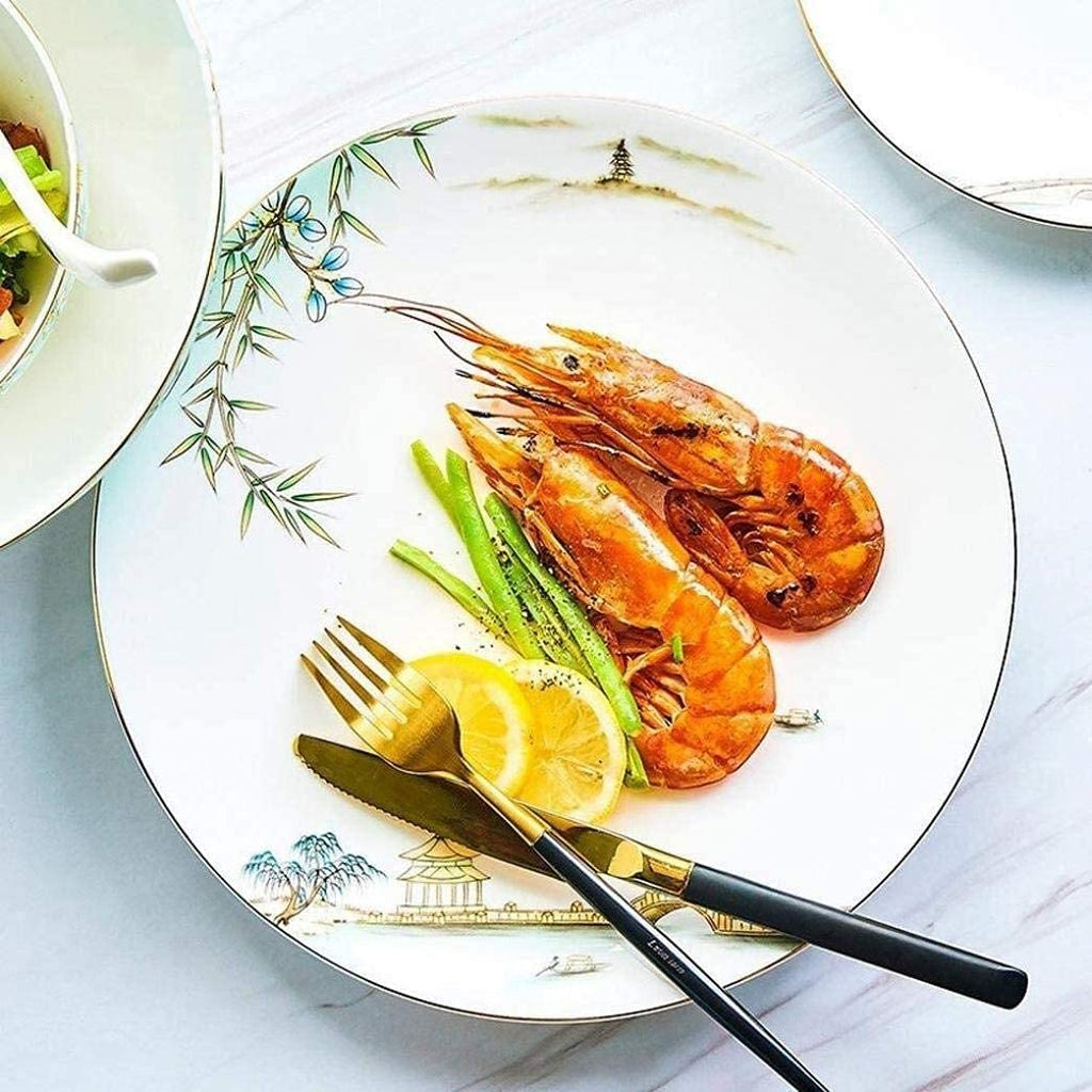 32-Piece West Lake Pattern Porcelain Dinnerware Set