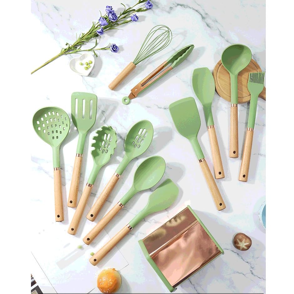Heat-Resistant Silicone Cooking Utensil Set with Colander, Spatula & Soup Spoon