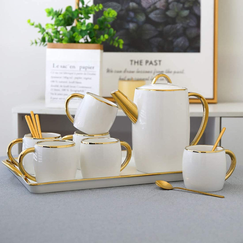 6-Piece Bone China Tea & Coffee Cup Set with Saucers and Spoons