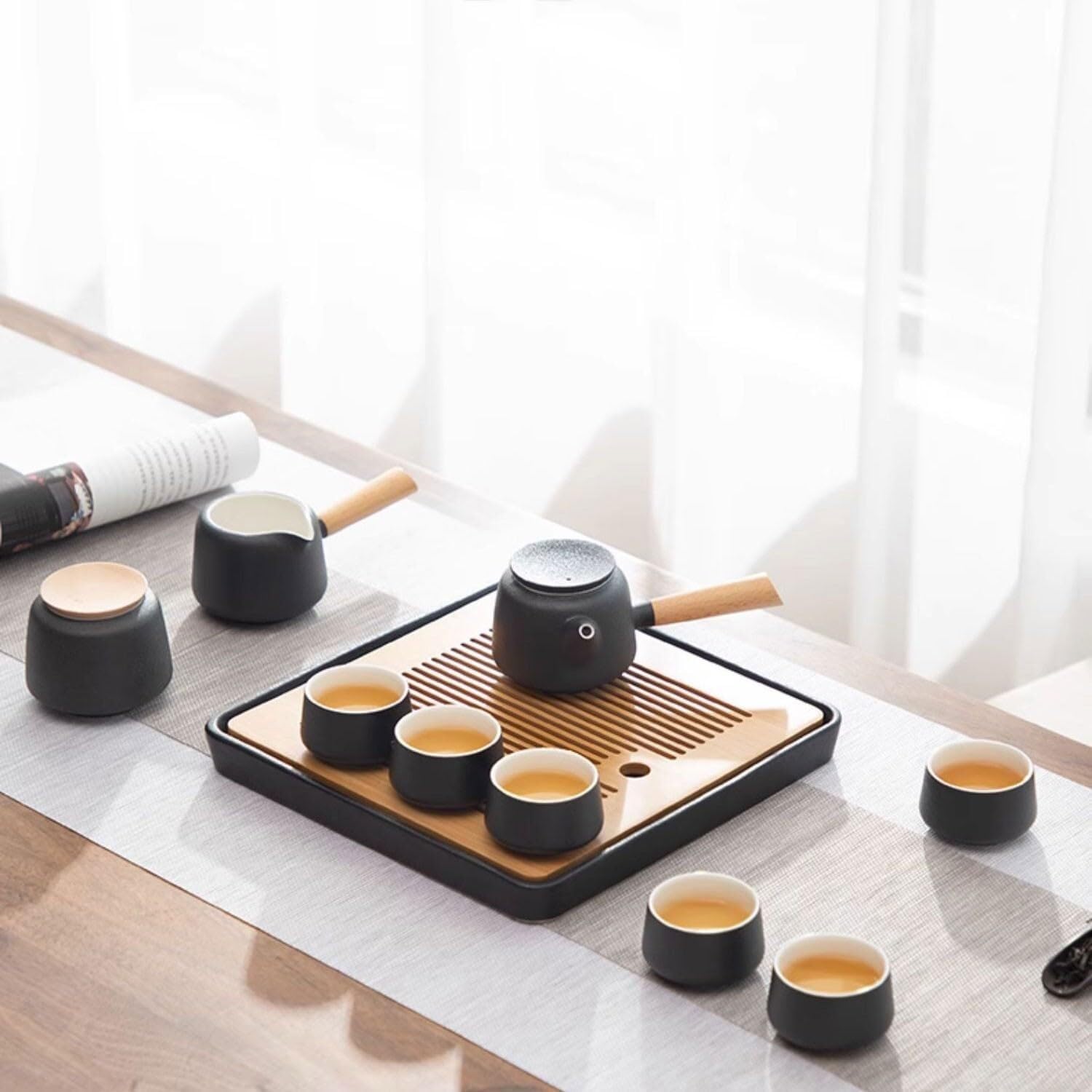 Ceramic Kung Fu Tea Set with Teapot, 6 Cups & Tea Tray