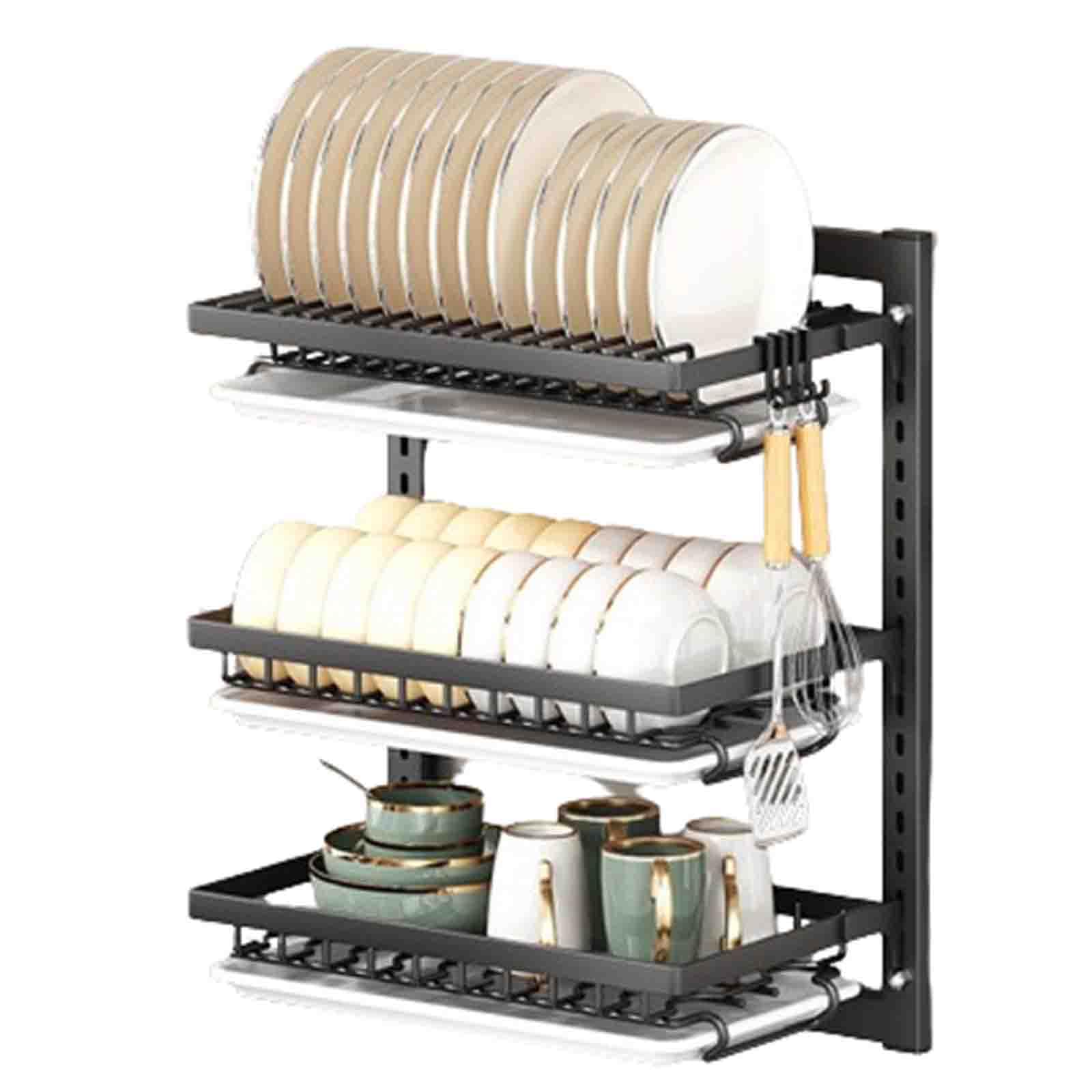 2-Tier Over-the-Sink Dish Drying Rack with Drip Tray & Cutlery Holder