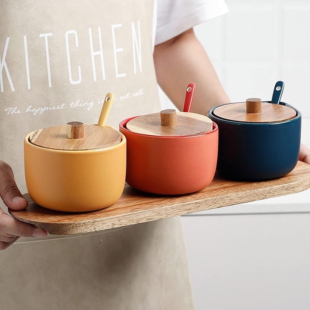 175ml Ceramic Seasoning Jar Set with Lids, Spoons & Tray