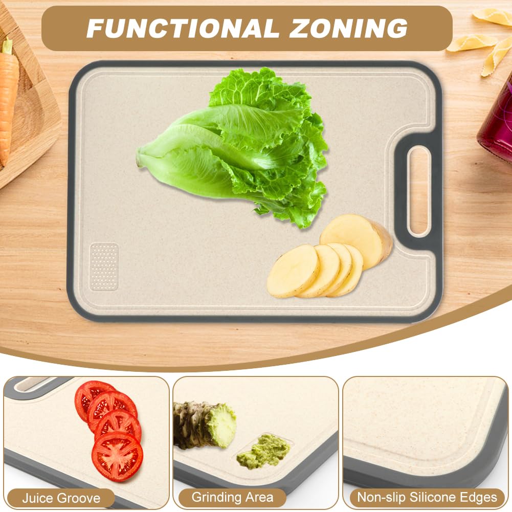 Double-Sided Stainless Steel & Wheat Straw Cutting Board with Juice Groove