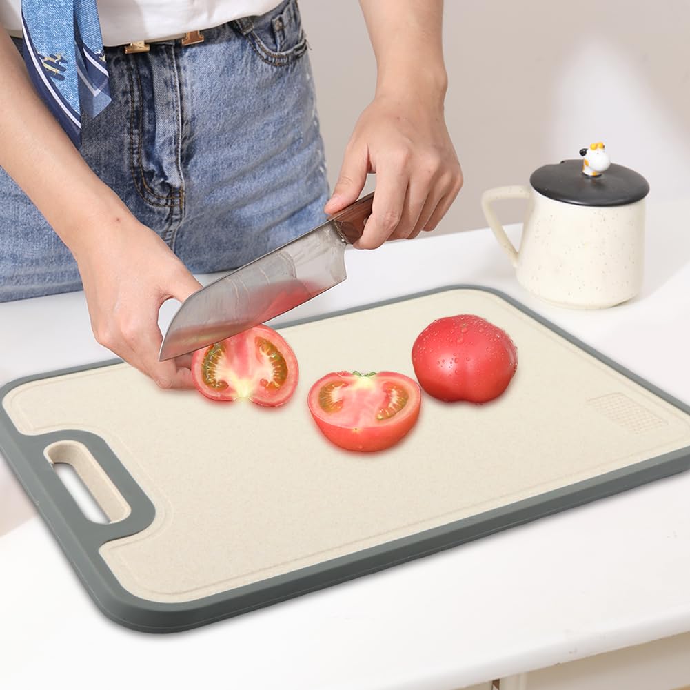 Double-Sided Stainless Steel & Wheat Straw Cutting Board with Juice Groove