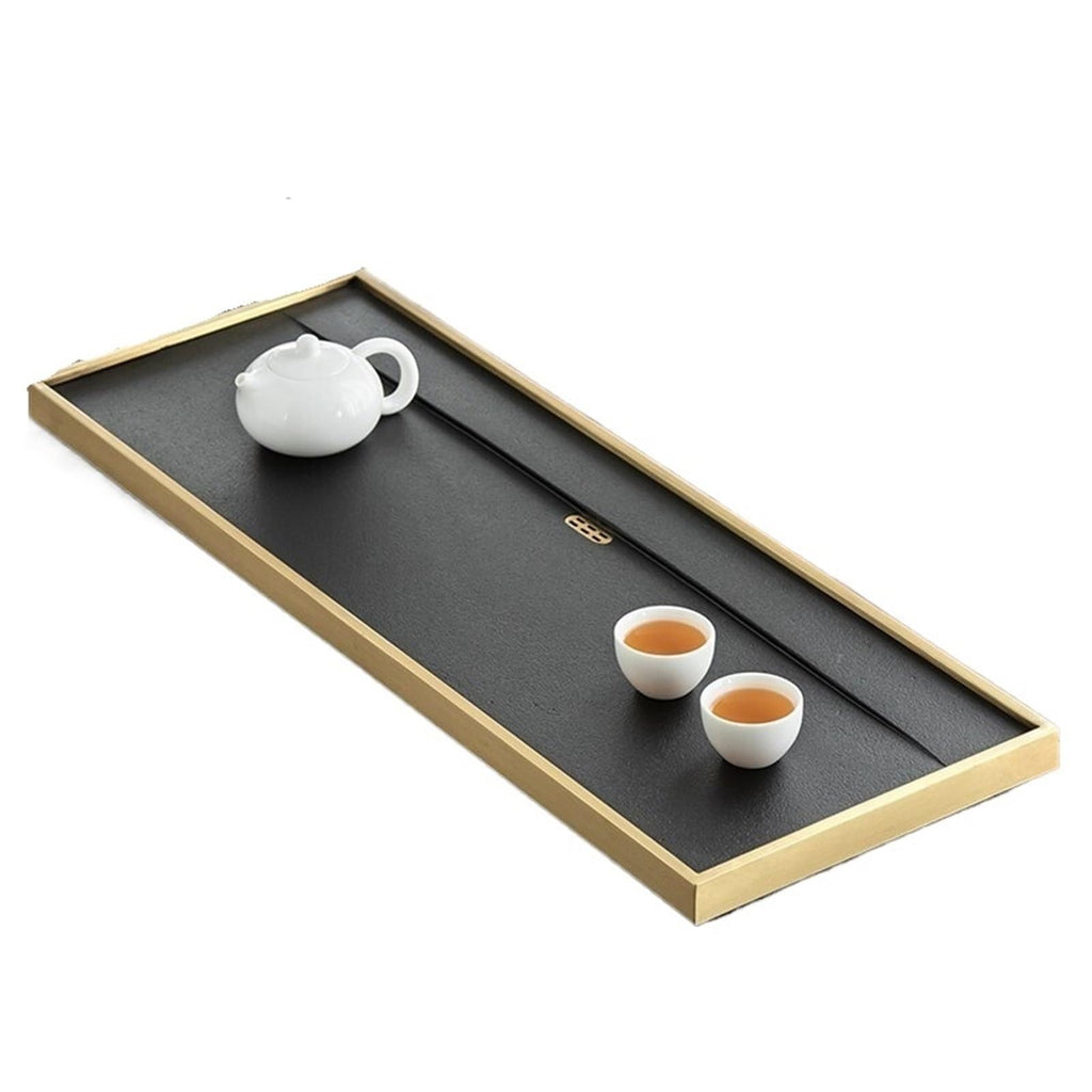 Brass-Rimmed Kung Fu Tea Tray with Drainage Design for Tea Ceremony
