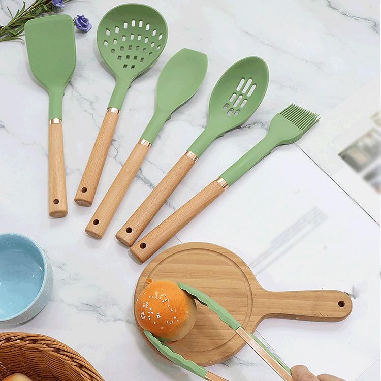 Heat-Resistant Silicone Cooking Utensil Set with Colander, Spatula & Soup Spoon