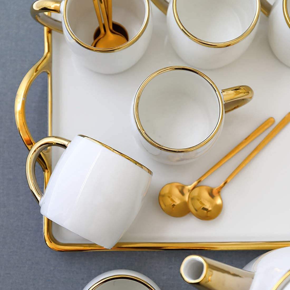 6-Piece Bone China Tea & Coffee Cup Set with Saucers and Spoons