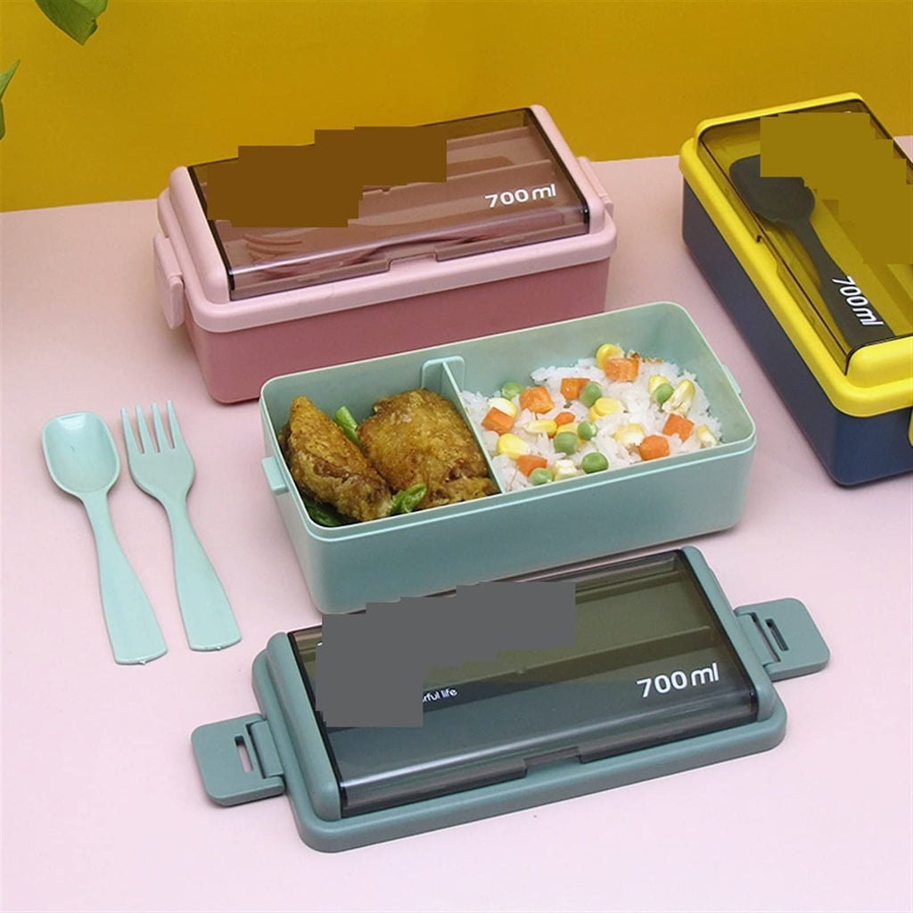 Portable 1/2-Tier Bento Lunch Box with Fork & Spoon – Pink