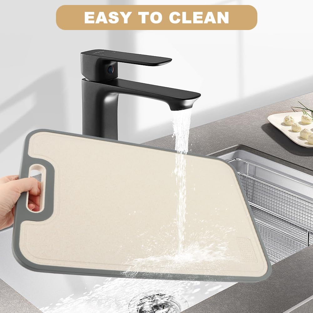 Double-Sided Stainless Steel & Wheat Straw Cutting Board with Juice Groove
