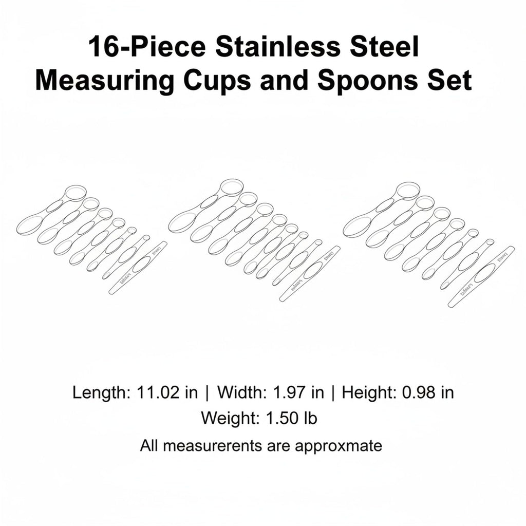 16-Piece Stainless Steel Measuring Cups & Spoons Set with Holder