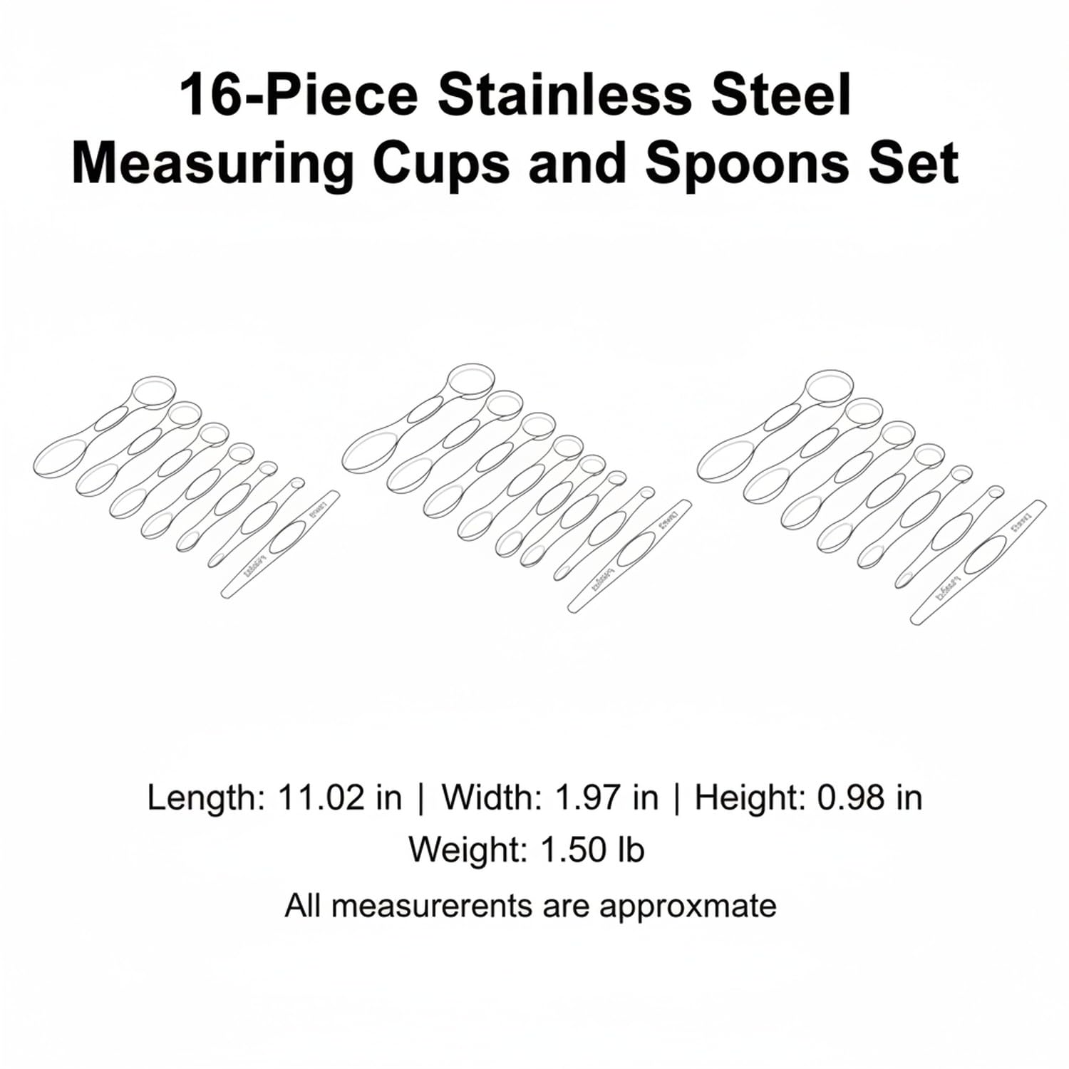 16-Piece Stainless Steel Measuring Cups & Spoons Set with Holder