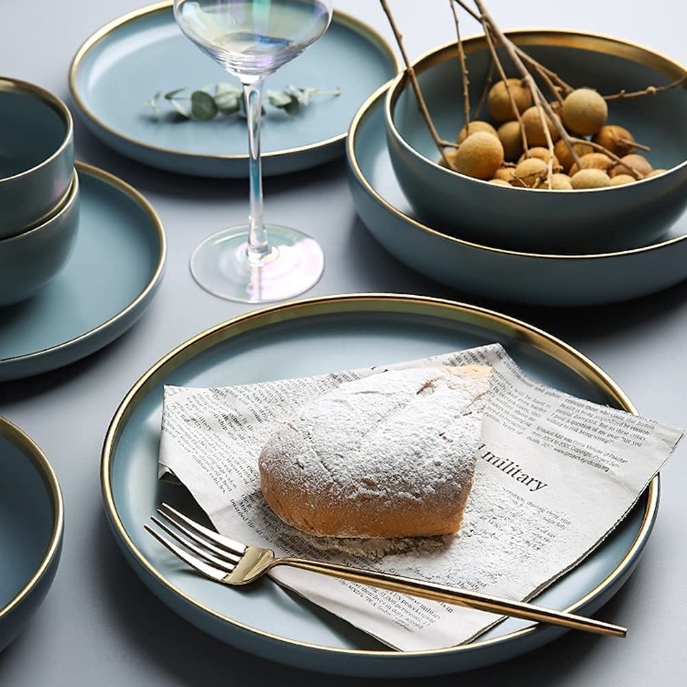 24/32/41-Piece Nordic Dark Green Ceramic Dinnerware Set