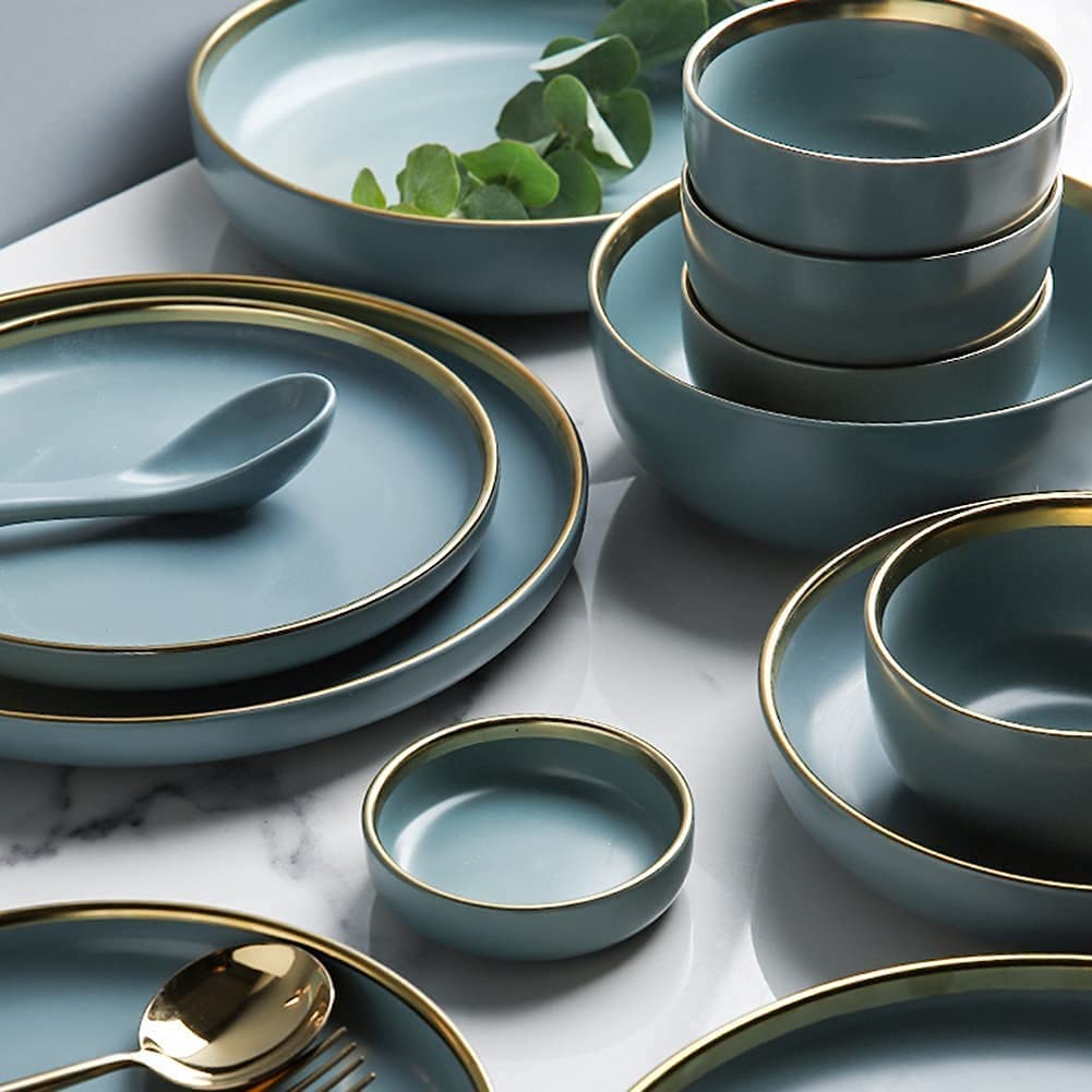 24/32/41-Piece Nordic Dark Green Ceramic Dinnerware Set