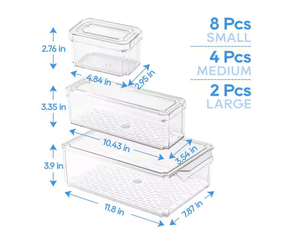 14-Piece Stackable Fridge Organizer Bins with Lids UB87253