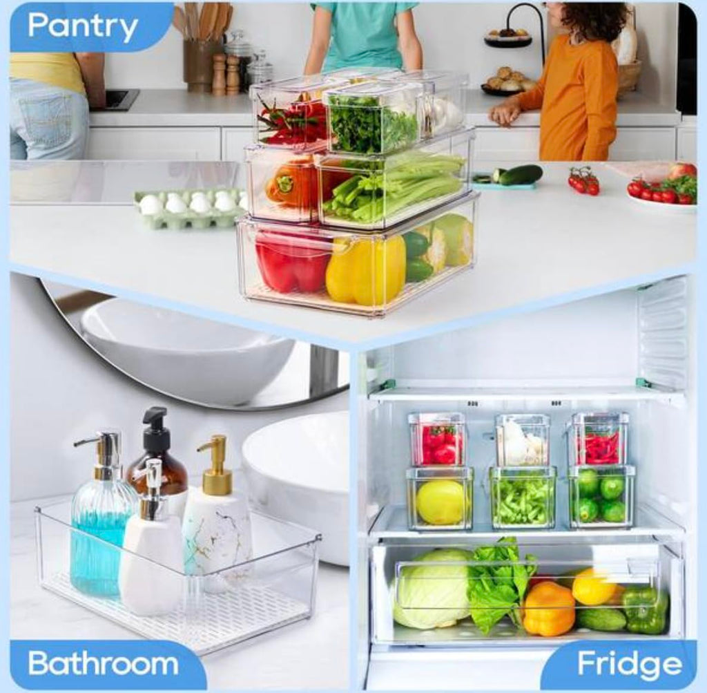 14-Piece Stackable Fridge Organizer Bins with Lids UB87253