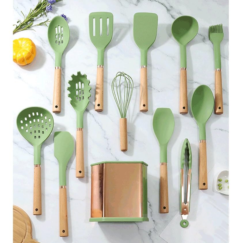 Heat-Resistant Silicone Cooking Utensil Set with Colander, Spatula & Soup Spoon
